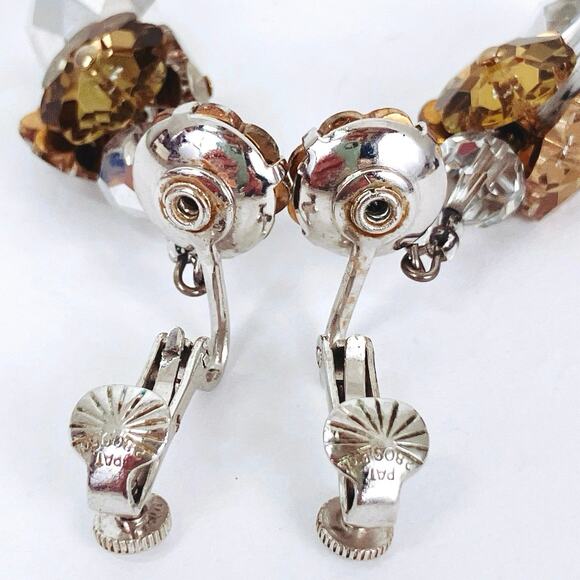 VTG Signed Vendome Mid Century Earrings Crystal Dangling Drop Clip On Sparkling - Picture 9 of 13